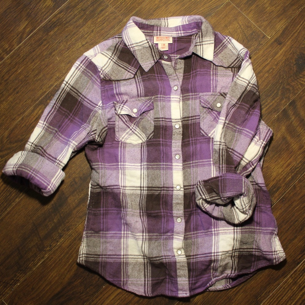 Mossimo Purple and Brown Flannel Button Down